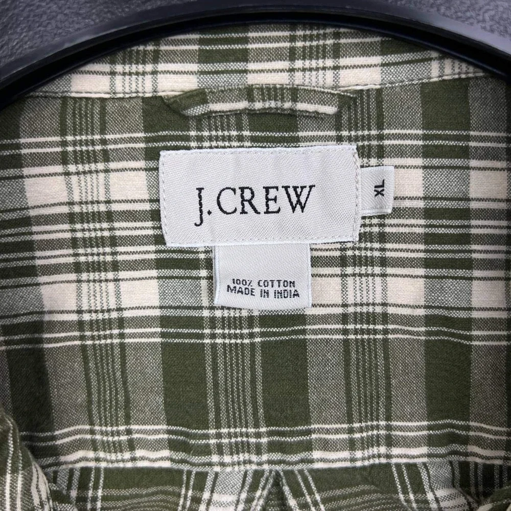 J.‎ Crew Button Down Shirt Men Extra Large Plaid Flannel Short Sleeve Cotton XL